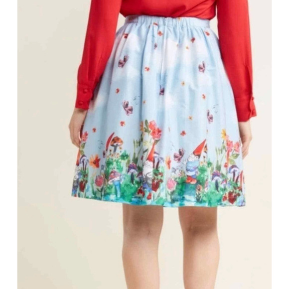 Modcloth Gnomes A Line Skirt US Women's Size Medium Whimsical Fairy Floral‎ Mini - Picture 3 of 10